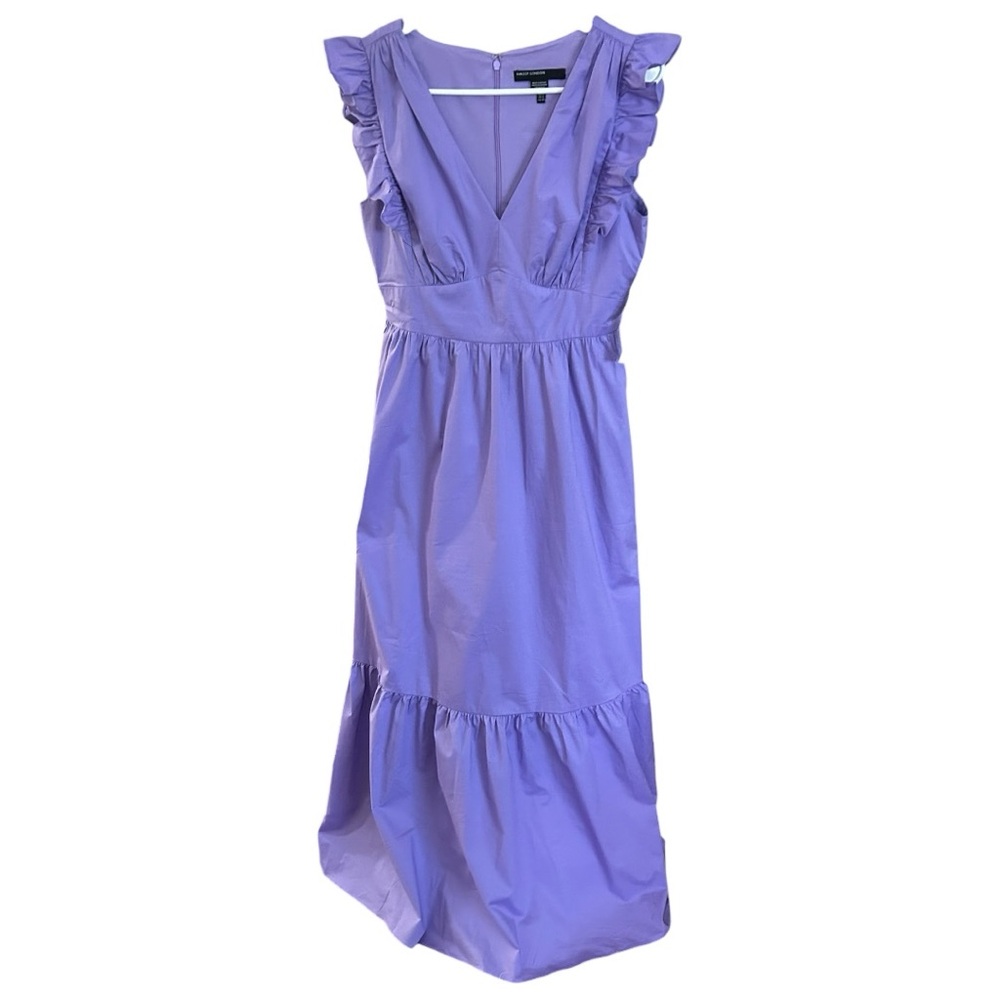 Maggy London Lavender Midi Dress Ruffle Sleeve V-Neck Fit & Flare Size 4 NWT